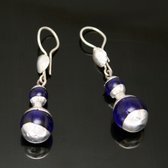 Bijoux Touareg Ethniques Boucles d'Oreilles en Argent Perles Rondes Bleu Fonc