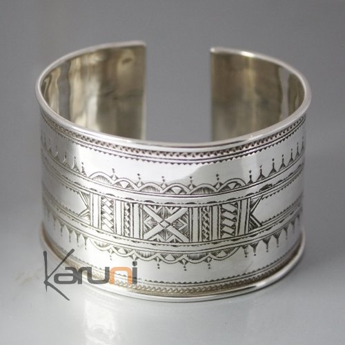 Bijoux Touareg Ethniques Bracelet Manchette en argent Large Grav 04