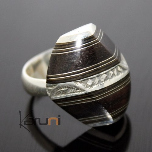 Bijoux Ethniques Touareg Bague Raye Argent et Ebne - KARUNI