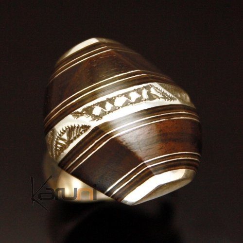 Bijoux Ethniques Touareg Bague Raye Argent et Ebne - KARUNI