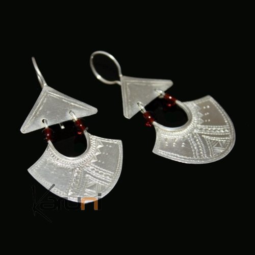 Boucles d'oreilles touareg en argent feuilles perles 2 - ethniques