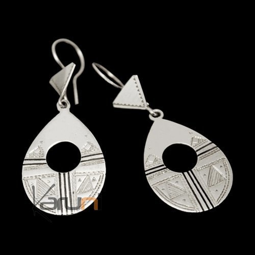 Boucles d'oreilles en Argent 31 Gouttes Gravées Lignes Ebène