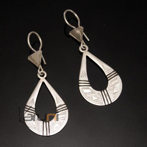 Bijoux Touareg Ethniques Boucles d'oreilles en Argent 35 Goutte d'Eau Plate longues Lignes d'Ebne