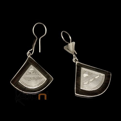Boucles d'oreilles touareg en argent et bne ventail - ethniques