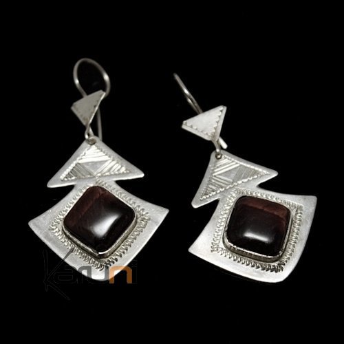Bijoux Ethniques Touareg Boucles d'Oreilles en Argent et Ebène 65 Losanges Bijoux Ethniques Touareg Boucles d'Oreilles en Argent et Ebène 65 Losanges
