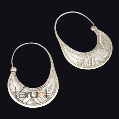 Boucles d'Oreilles Créoles en Argent 18 Plates Gravées 