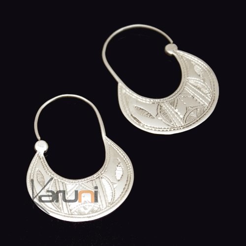 Boucles d'Oreilles Créoles en Argent 21 Plates Gravées 3 cm