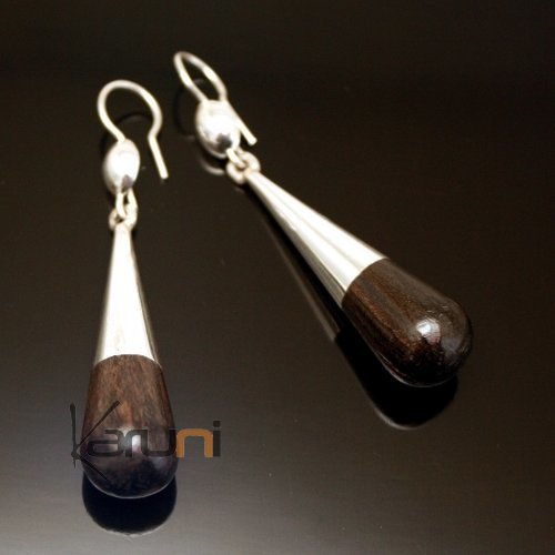 Bijoux Ethniques Touareg Boucles d'Oreilles en Argent et Ebne 14 Pendants Goutte