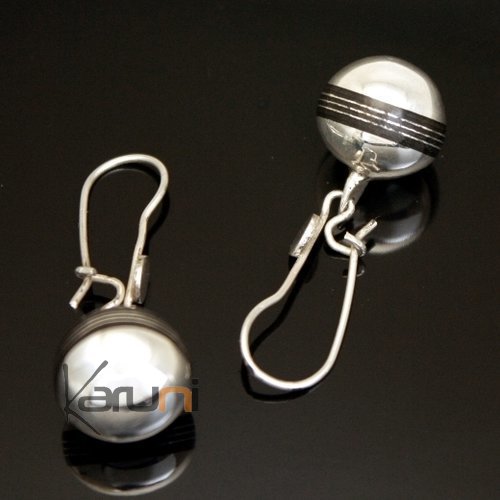 Bijoux Touareg Ethniques Boucles d'Oreilles en Argent 86 Perles Lignes ebne Inspiration Karuni