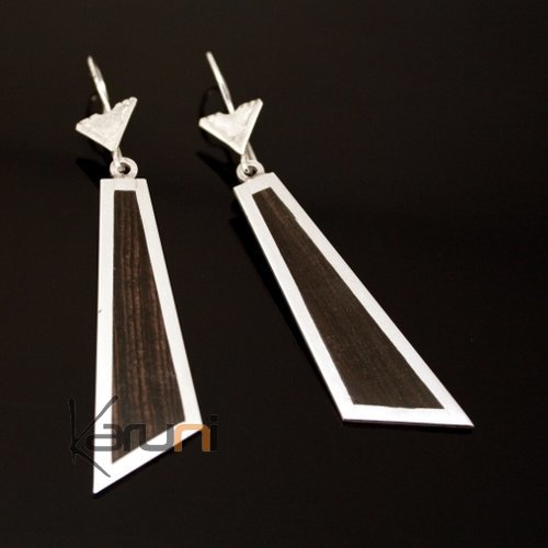 Bijoux Ethniques Touareg Boucles d'Oreilles en Argent et Ebne 29 Longs Triangles Design Inspiration Karuni