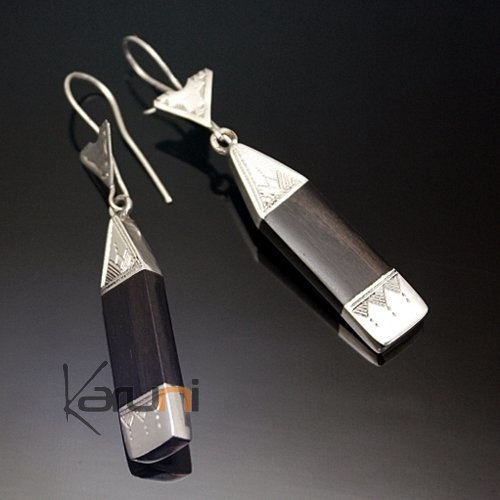 Boucles d'Oreilles en Argent et Ebène 24 longues Pendant Triangle