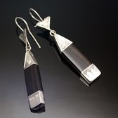 Boucles d'Oreilles en Argent et Ebne 24 longues Pendant Triangle