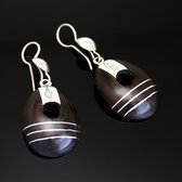 Bijoux Ethniques Touareg Boucles d'Oreilles en Argent et Ebne 46 Galets Filigranes