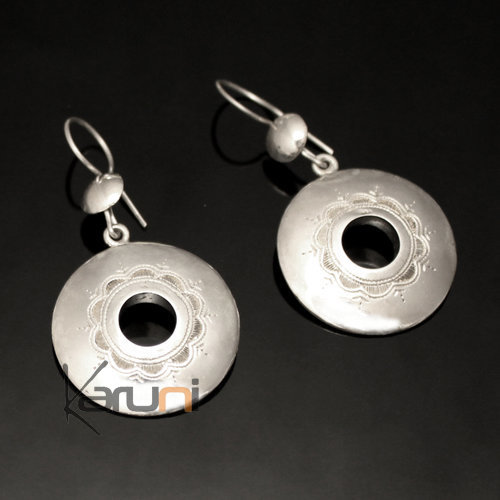 Bijoux Touareg Ethniques Boucles d'oreilles en Argent 20 Rondes Graves Creuses