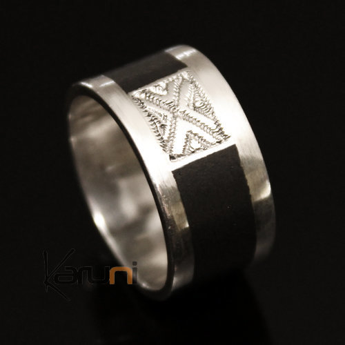 Bague Anneau Alliance en Argent homme/femme ébène carré gravé inspiration Karuni