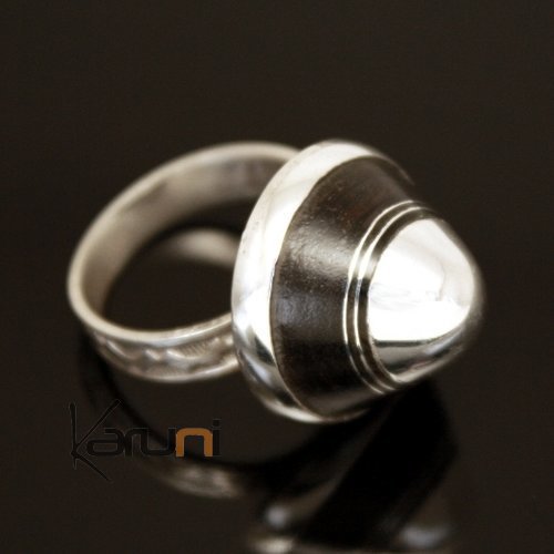 Bague en Argent 925 et ébène 018 Dôme Lisse