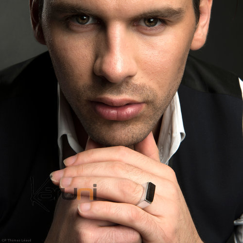 Bague Chevalière Argent et ébène homme/femme Rectangle Inspiration Touareg