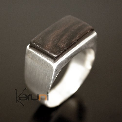 Bague Chevalière Argent et ébène homme/femme Rectangle Inspiration Touareg