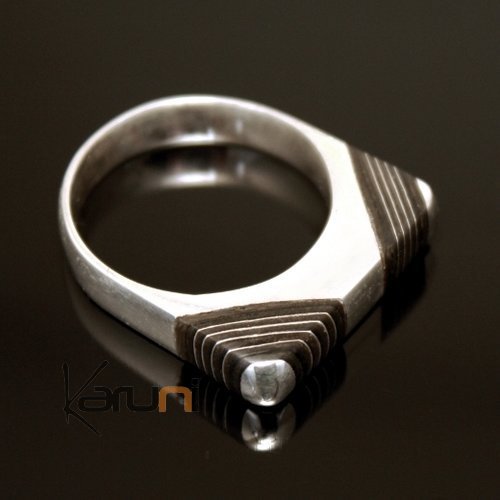 Bague en Argent 925 et ébène 036 Homme/Femme Carré Design Lignes Inspiration Karuni