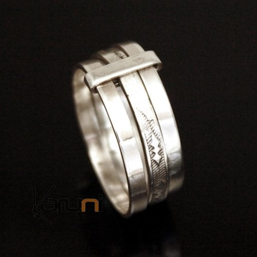 Bijoux Touareg Ethniques Bague Anneau en Argent 3 anneaux Homme Femme 06  Lisse Demi-Bombé Ebene