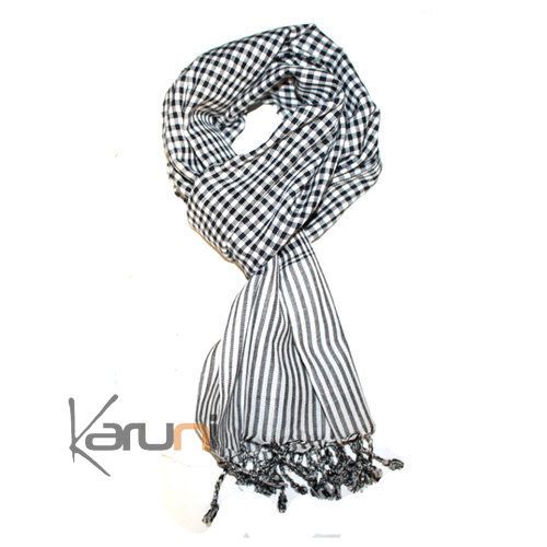 Cheche Touareg Foulard Echarpe Coton Homme/Femme Noir Véritable Mali