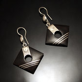 Bijoux Ethniques Touareg Boucles d'Oreilles en Argent et Ebne 51 Losange Lignes