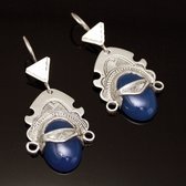 Bijoux Touareg Ethniques Boucles d'Oreilles en Argent et Pierre 12 Tte de Desse du Dsert Agate Bleue