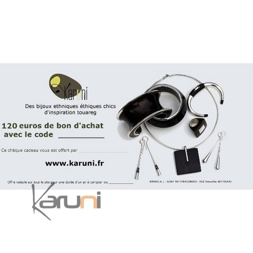 Chèque Cadeau en ligne bijoux décoration boutique Karuni - 120 euros