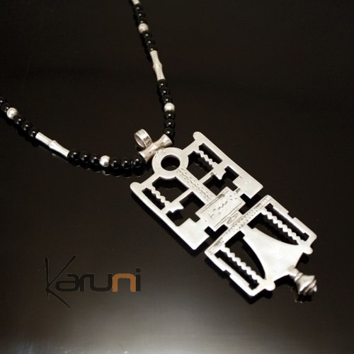 Bijoux Ethniques Touareg Collier en Argent Pendentif Cl de Voile 06 Perles Onyx b