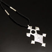 Bijoux Ethniques Touareg Collier en Argent Croix du Niger Perles d'Onyx Noir 03 Inabagret