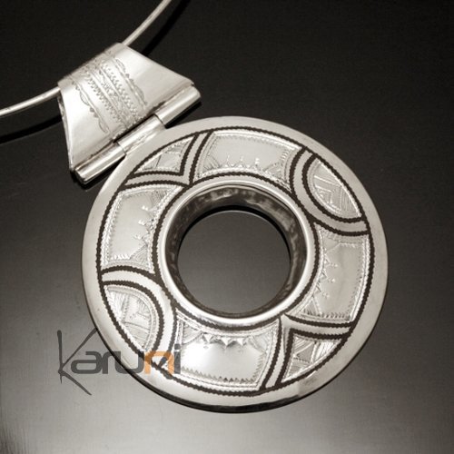 Collier Pendentif en Argent 06 Grand Rond Gravé