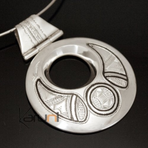 Collier Pendentif en Argent 08 Grand Rond Gravé