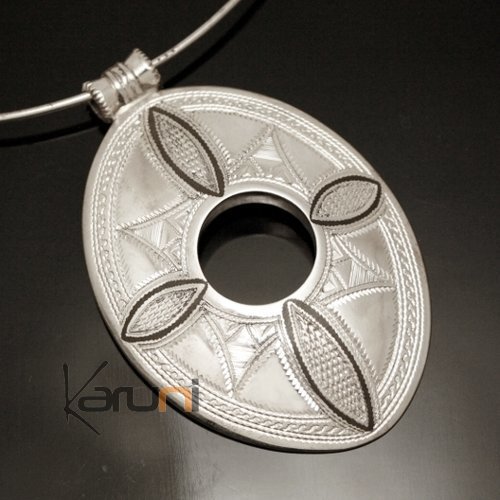 Collier Pendentif en Argent 10 Grande Navette Gravé