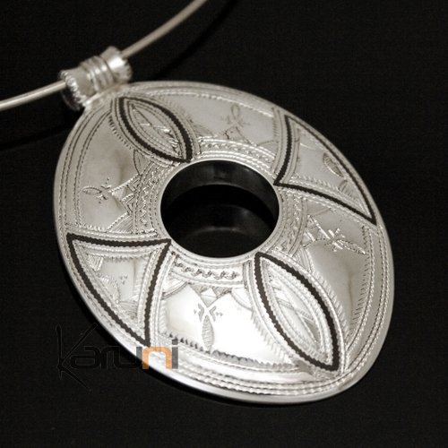 Collier Pendentif en Argent 11 Grande Navette Gravé