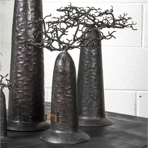 Arbre à  porte-bijoux design Baobab rond 30 cm métal recyclé Madagascar