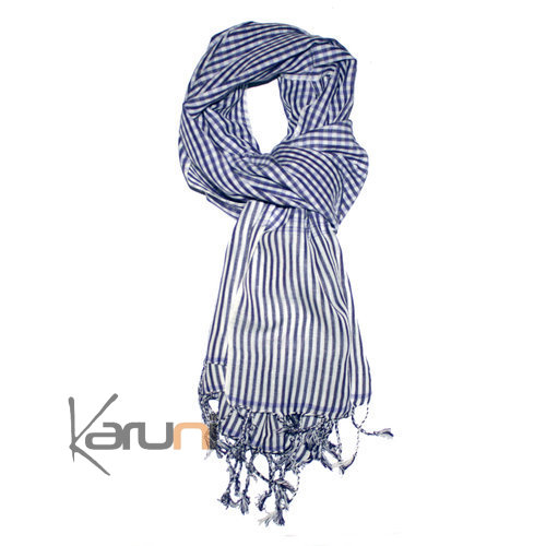 Krama Cheche Foulard Echarpe Coton Homme/Femme Cambodge Bassac Sarany Shop Petits Carreaux Bleu foncé/Blanc 160x55 cm
