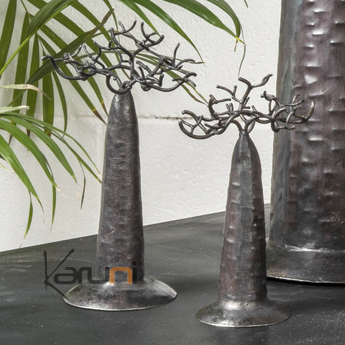 Arbre à porte-bijoux design Baobab rond 18 cm métal recyclé Madagascar
