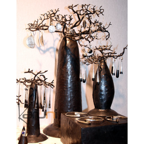 Arbre  bijoux porte-bijoux design Baobab rond 18 cm mtal recycl Madagascar b c