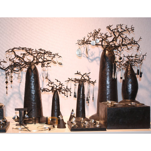 Arbre  bijoux porte-bijoux design Baobab rond 18 cm mtal recycl Madagascar b c d
