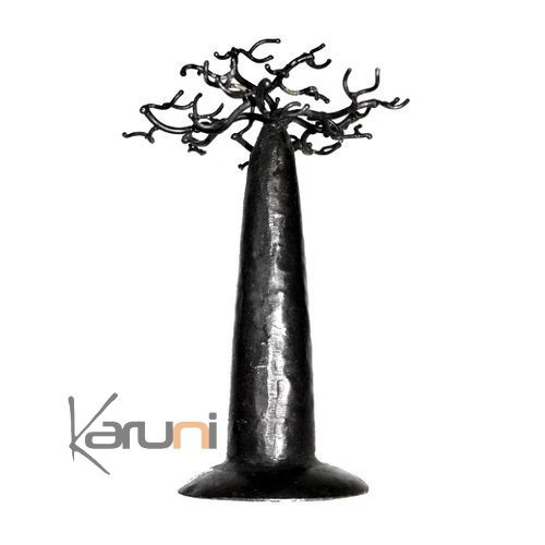 Arbre à porte-bijoux design Baobab rond 18 cm métal recyclé Madagascar