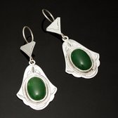 Bijoux Touareg Ethniques Artisanaux en Argent Boucles d'Oreilles Main de Fatma Khamsa Pierre Agate Verte 02