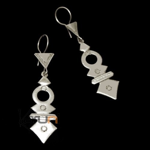 Bijoux Touareg Ethniques Boucles d'Oreilles en Argent Croix du Sud de Timia Niger 02